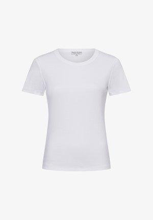 White short-sleeve t-shirt made of soft cotton fabric, featuring a classic crew neck and a smooth, plain surface with no patterns.