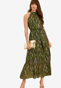 Love & Roses HALTERNECK  RUFFLE REGULAR FIT - Rochie maxi - khaki green metallic