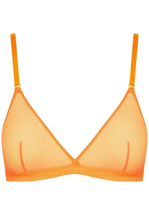 Dreieckiger Bralette aus transparenter orangefarbener Material, mit verstellbaren Trägern, glatter Textur und minimalistischem Design ohne Polsterung oder Unterdraht.