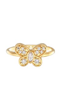 Gul sommerfugering med et detaljeret design prydet med glitrende klare edelsten og en marquise-formet centersten. Glat ring med poleret finish.