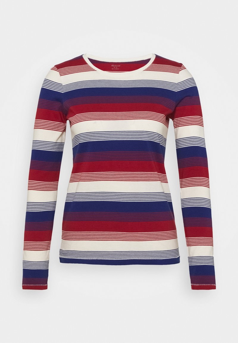 Langärmliges Shirt aus weichem Stoff mit horizontalen Streifen in Rot, Weiß und Blau sowie schmalen weißen Akzenten. Rundhalsausschnitt.