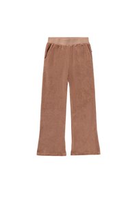 Pruunist korduroy-stilist laia jala püksid elastsepaelaga, küljetaskud ja pehme tekstuur. Disainil on vabalt õhkuv sobivus ja minimaalne õmblus.