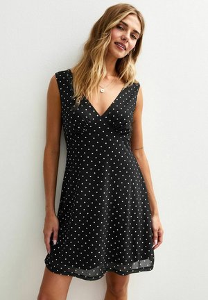 New Look POLKA DOT V-NECK MINI - Day dress - black pattern