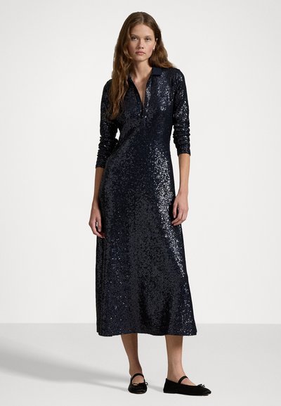 Polo Ralph Lauren SEQUINED STRETCH POLO DRESS - Koktailové šaty/večierkové šaty - deep navy