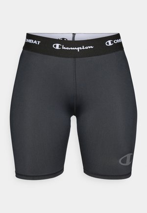 Čierne športové šortky s logom Champion a značkovaním Combat na širokom páse. Vyrobené z hladkého, elastického materiálu.