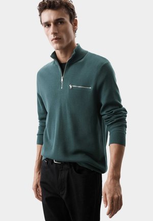 COTTON RICH FUNNEL NECK HALF ZIP - Maglione - petrol green
