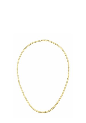 Guldtonet kædedyse, der har en række rektangulære led, glat tekstur og en sikker-lobsterklipslukning.