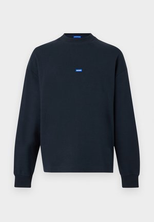 Σκούφο navy φούτερ με μακριά μανίκια, στρογγυλή λαιμόκοψη, ριμπ μανσέτες και μικρό μπλε ορθογώνιο λογότυπο "HUGO" στο κέντρο του στήθους.