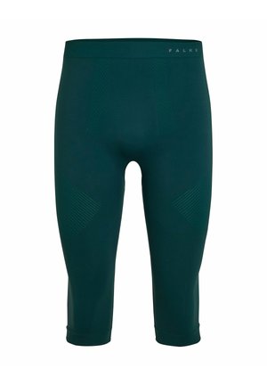 Leggings compressivi verde scuro fino al ginocchio con motivi strutturati sulle cosce e una fascia in vita con marchio.