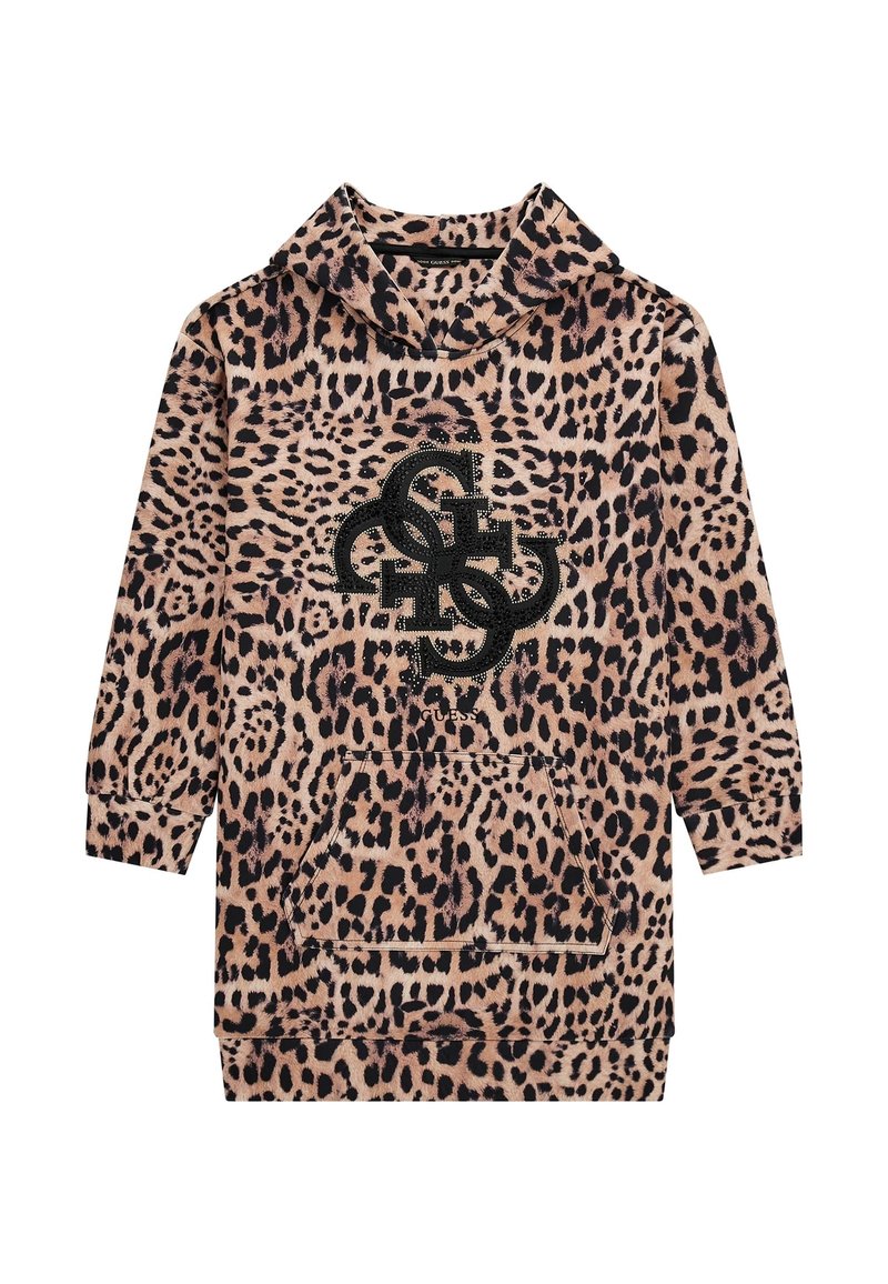 Bluza z kapturem w panterkę, z kapturem, czarną kieszenią z przodu oraz zdobionym logo. Miękka tkanina o swobodnym kroju.