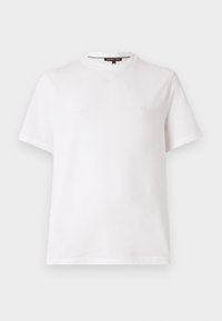 White short-sleeve t-shirt made of cotton with a round neckline and a small logo "MK" embroidered on the left chest. Smooth texture.