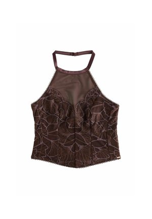 Lipsy, HALTER CROP CORSET - Top - chocolate brown lace