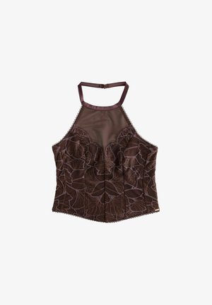 Lipsy, HALTER CROP CORSET - Top - chocolate brown lace