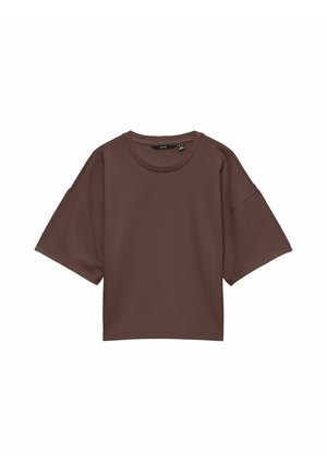 T-shirt court marron à manches courtes avec encolure ronde et coupe décontractée, présenté sur fond blanc.