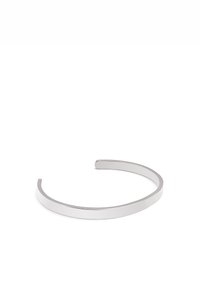 Silver öppen manschettarmband med en slät, polerad yta och en rundad, minimalistisk design. Inga utsmyckningar eller texturer.