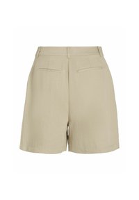 Béžové šortky s texturovaným povrchem, mají vysoký pas, dvě přední kapsy a dvě zadní kapsy, poskytují volný střih.