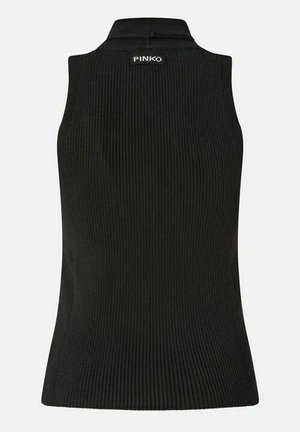 Top negro sin mangas de punto acanalado con cuello alto y pequeña etiqueta "PINKO" en la parte trasera del cuello.