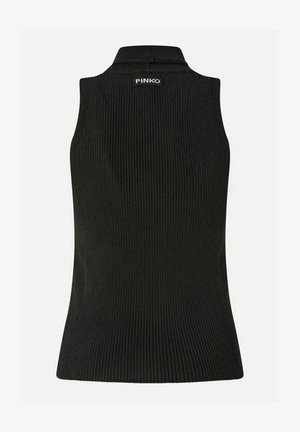 Top negro sin mangas de punto acanalado con cuello alto y pequeña etiqueta "PINKO" en la parte trasera del cuello.