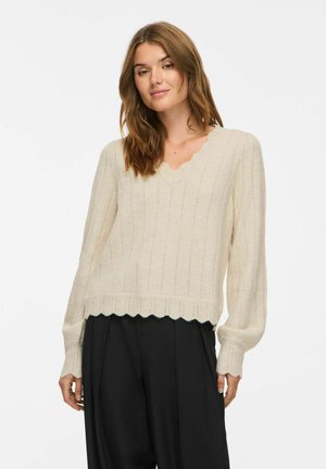 VILA, KNITTED PULLOVER VIZIRA V-NECK - Пуловер - super light natural mel