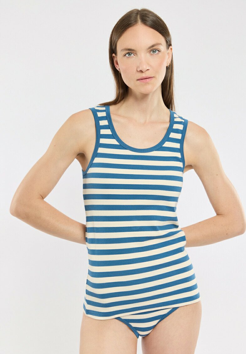 Débardeur rayé aux couleurs bleu et crème, en coton, avec un col rond, des bretelles larges et une silhouette ajustée.