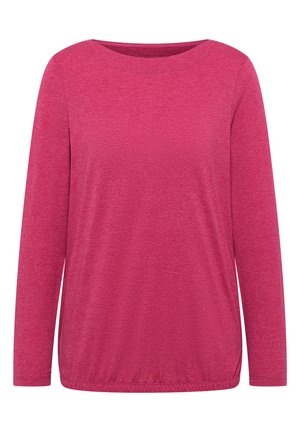 Långärmad topp i fuchsia med rund halsringning och lätt volang nertill. Tillverkad av mjukt, texturerat tyg med en slät finish.