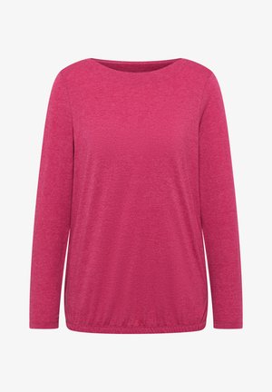 Långärmad topp i fuchsia med rund halsringning och lätt volang nertill. Tillverkad av mjukt, texturerat tyg med en slät finish.