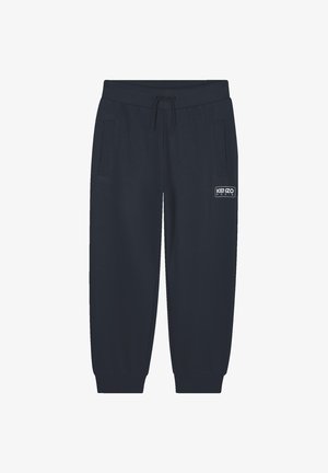 Navyblauwe joggers met elastische tailleband, trekkoord, zijzakken, ribbenboorden en wit Kenzo Paris-logo op het linker bovenbeen.