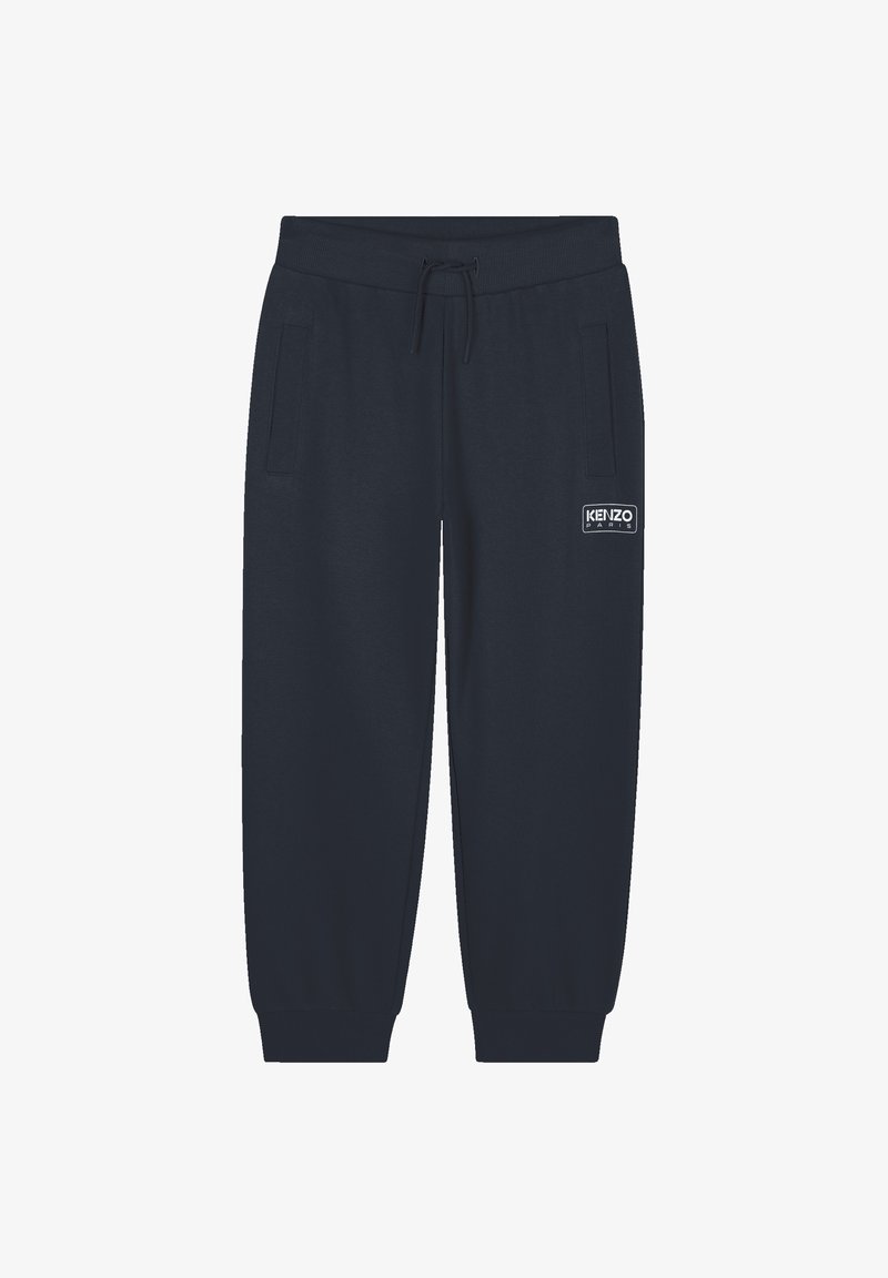 Navyblauwe joggers met elastische tailleband, trekkoord, zijzakken, ribbenboorden en wit Kenzo Paris-logo op het linker bovenbeen.