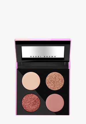 Palette de fards à paupières Bobbi Brown avec quatre teintes : beige mat, or pailleté, rose pailleté et mauve mat dans un boîtier rose.