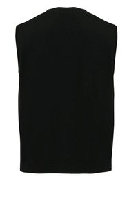 Svart ärmlös stickad topp med en slät yta och rundad halsringning. Har en standard passform och nederkant. Ren design utan utsmyckningar.