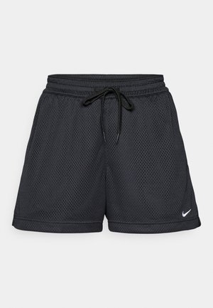 Čierne sieťové šortky s elastickým pásom, detailom na šnúrku a malým bielym logom Nike na spodnom leme.