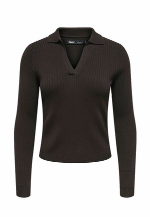 ONLY, ONLKAYA LS POLO V-NECK PULLOVER EX KNT - Strickpullover - chocolate torte