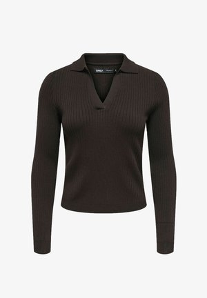ONLY, ONLKAYA LS POLO V-NECK PULLOVER EX KNT - Pullover - chocolate torte