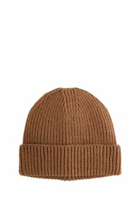 Beanie tricotat de culoare maronie, cu textură canelat�ă, având un manșon lat și un vârf ușor rotunjit. Fabricat din material moale și flexibil.