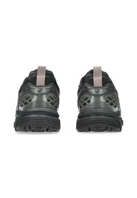 Scarpe sportive nere e grigie con tomaia in tessuto testurizzato, tallone stampato e suola in gomma. Presentano una linguetta sul retro per una facile calzata.