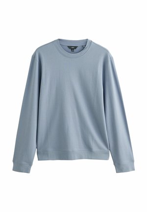 Sudadera de manga larga, azul claro, hecha de una tela suave. Presenta un escote redondo y puños acanalados con un diseño de ajuste relajado.