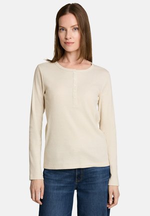 TOM TAILOR, T-SHIRT HENLEY RIB - Maglietta a manica lunga - white gravel beige stripe