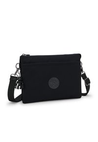 Borsa a spalla nera in nylon con apertura a zip, dotata di tasca frontale, tracolla regolabile e un charm decorativo. Logo impresso sul frontale.