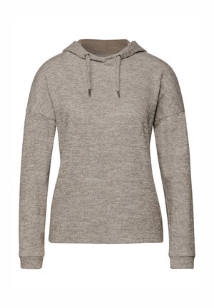 Kapuzenpullover aus hellbraun meliertem Stoff, mit lockerem Schnitt, gerippten Bündchen und Kordelzugdetails am Ausschnitt.