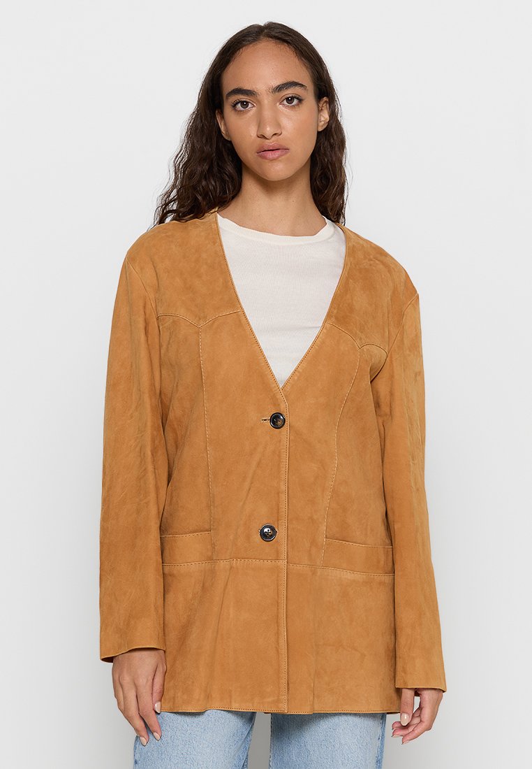 closed Leren jas camel