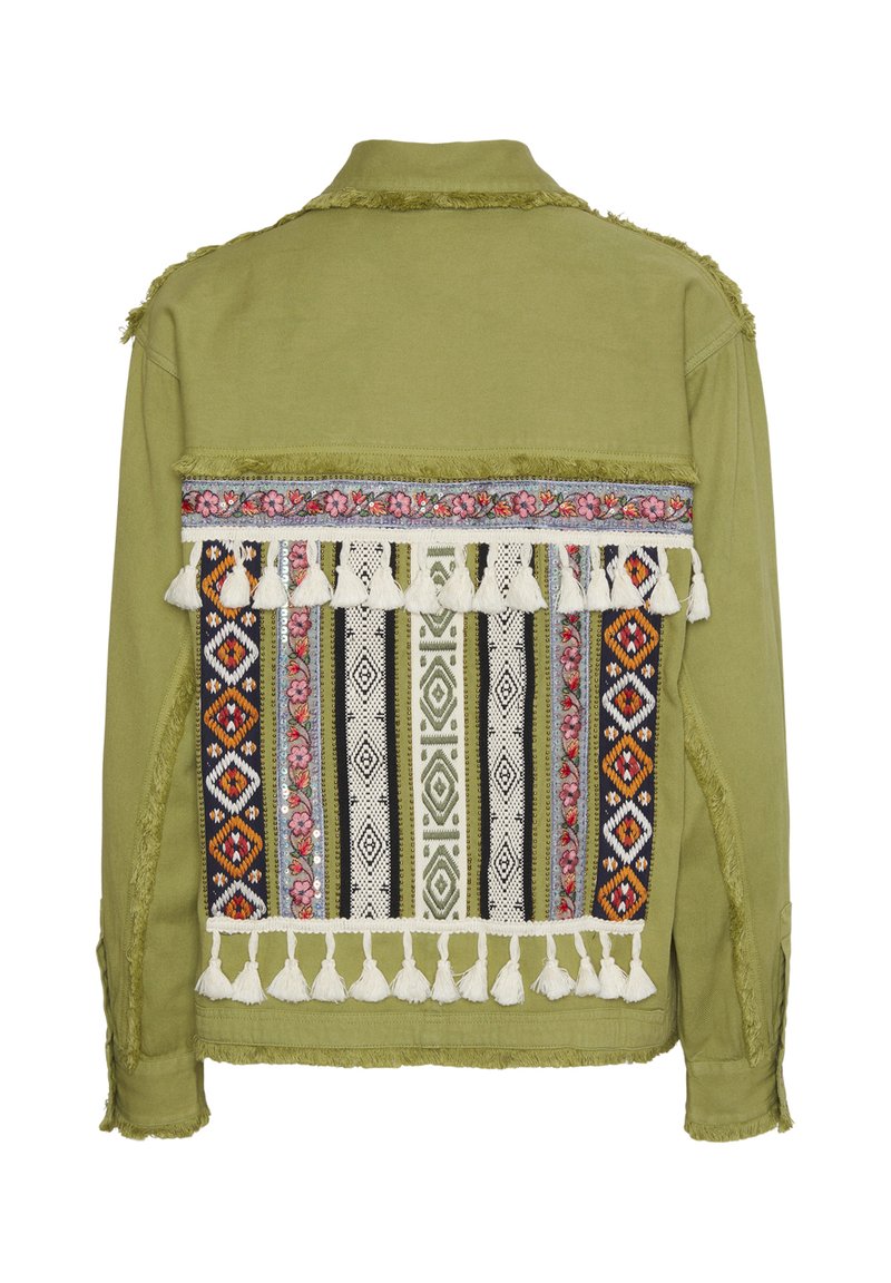 YAS YASTOKKA EMBROIDERY JACKET FEST - Jeansjacke - mosstone/braun  