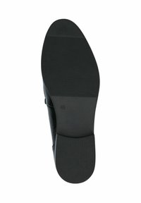 Fekete cipőtalp textúrázott gumiból, lapos formával és minimális dizájnnal. Tartalmazza a 4½-es méret jelölést, sima és tartós anyagból készült.