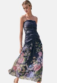 STRAPLESS RUCHED DETAIL MIDI  - Päevakleit - navy floral