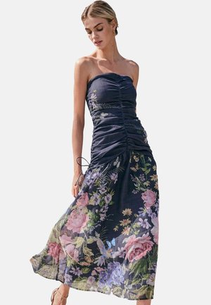 STRAPLESS RUCHED DETAIL MIDI  - Day dress - navy floral