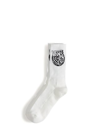 Białe skarpetki za kostkę z prążkowaną fakturą, z czarnym logo Vans i wzorem w kratę. Miękki materiał, odpowiednie do codziennego noszenia.
