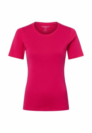 T-shirt a maniche corte con collo rotondo in un vivace rosa acceso, realizzata in puro cotone, con vestibilità regolare e tessuto liscio.