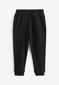 Schwarze Sweatpants aus weichem Stoff, mit einem elastischen Taillenbund und gerippten Bündchen. Gerade Passform mit einer glatten Textur.