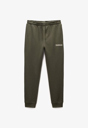 Pantaloni della tuta verdi con vita elastica e cordino, con logo sulla parte superiore della coscia sinistra. Tessuto morbido con polsini a coste.