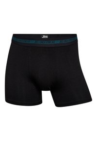 Sorte boxer shorts lavet af blødt stof med et JBS Underwear-logo på en teal-farvet talje. Designet til komfort og en tætsiddende pasform.