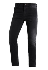 Svarta denimjeans med slim fit, utrustade med fem fickor, dragkedja och subtila blekningar. Tillverkade av mjukt, hållbart tyg.